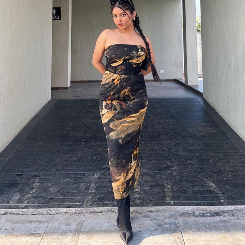 Summer strapless printed tube dress by Plush Fashion Hub, slim fit bodycon mini dress perfect for casual summer wear.