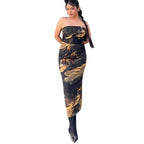 Summer strapless printed tube dress by Plush Fashion Hub, slim fit bodycon mini casualwear perfect for warm weather.