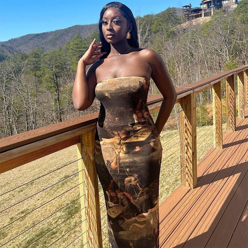 Summer strapless printed tube dress by Plush Fashion Hub, slim fit bodycon mini dress with vibrant floral print for casual wear.