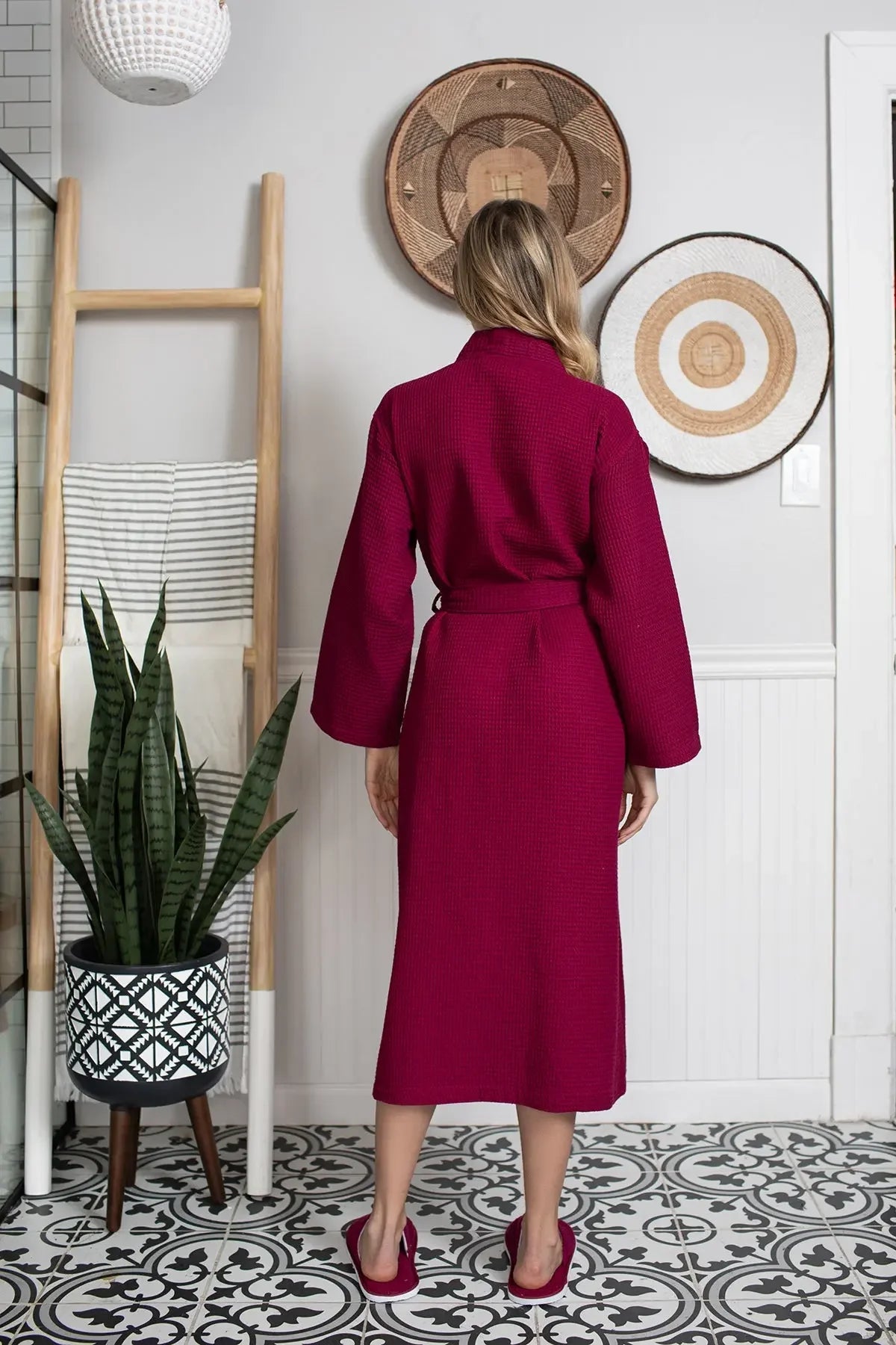Lightweight plush women's waffle robe from Plush Fashion Hub, quick-dry spa-style comfort in soft textured fabric.