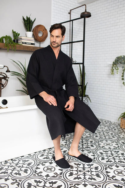 Waffle Spa Bathrobe for Men -  Absorbent, Lightweight - Plush Fashion Hub
