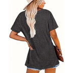 Sunrise print round neck T-shirt from Plush Fashion Hub, casualwear with a vibrant sunrise graphic on soft fabric.