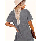 Sunrise print round neck T-shirt in casualwear style by Plush Fashion Hub, featuring vibrant sunrise graphic on soft fabric.