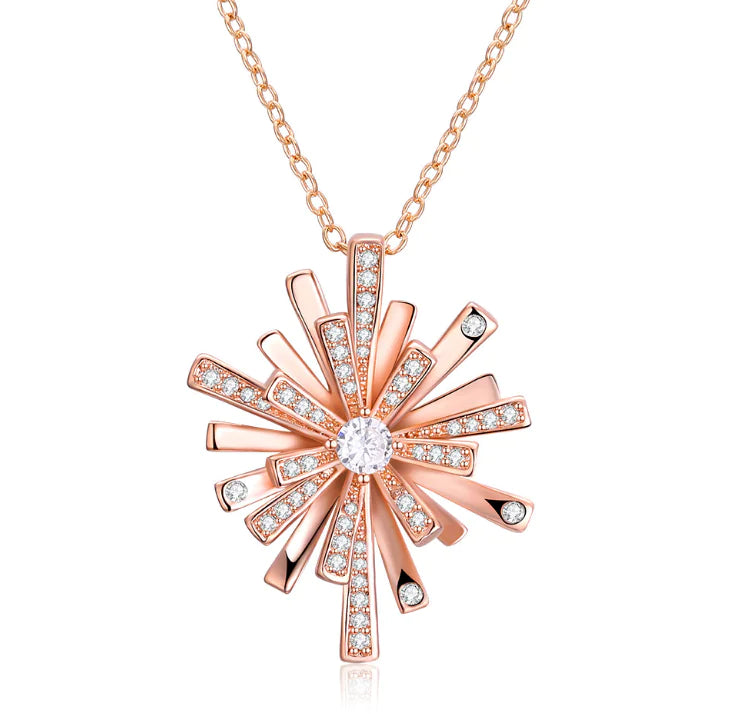 Plush Fashion Hub Christmas snowflake necklace with diamond accents featuring a silver chain and sparkling snowflake pendant.