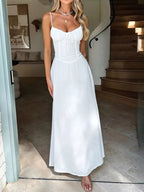 Sleeveless tie-front spaghetti strap maxi dress by Trendsi, casual summer long dress with a relaxed fit and flowy silhouette.