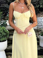Sleeveless tie-front spaghetti strap maxi dress by Trendsi, casual summer long dress with a relaxed fit and flowy design.
