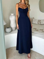 Sleeveless summer maxi dress with tie-front spaghetti straps, casual long dress by Trendsi, perfect for warm weather.
