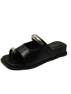Women's toe-loop cutout platform sandals in comfortable PU leather with slides design, featuring stylish open-toe cutouts.
