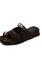 Women's toe-loop cutout platform sandals made of comfortable PU leather, slip-on slides with a trendy design.