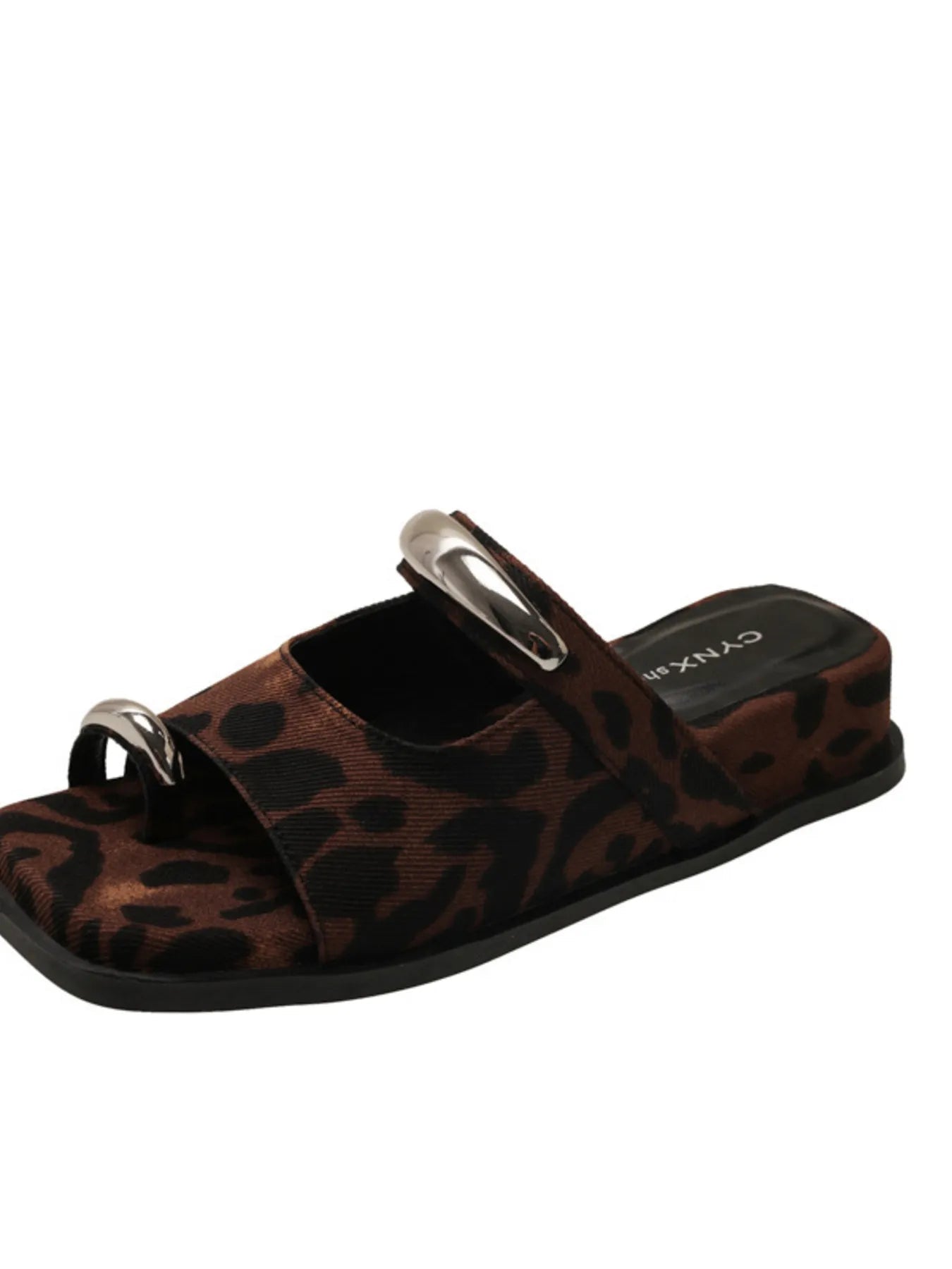 Women's toe-loop cutout platform sandals made of comfortable PU leather, slip-on slides with a trendy design.