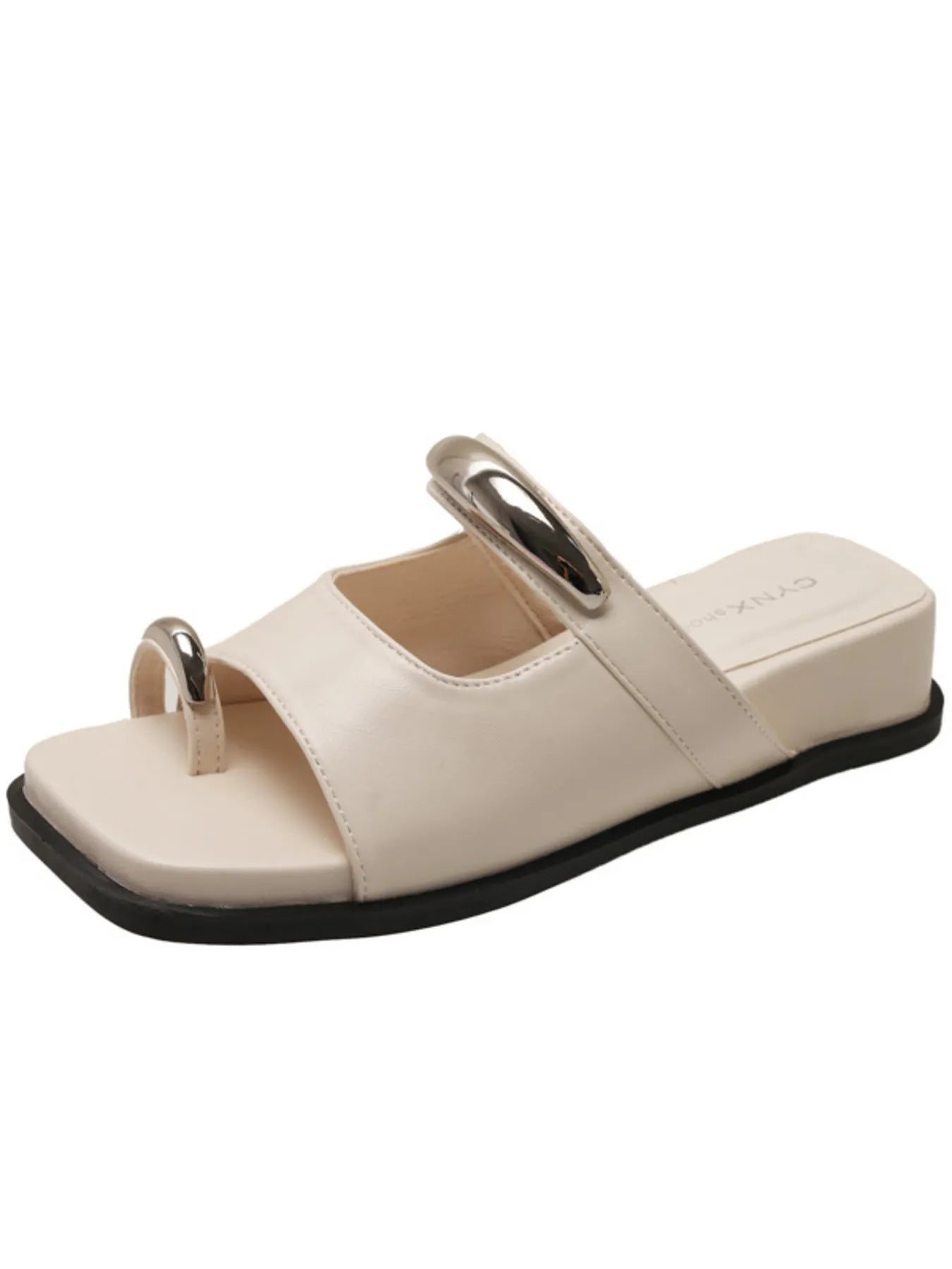Women's toe-loop cutout platform sandals made of comfortable PU leather, trendy slide shoe by Trendsi.