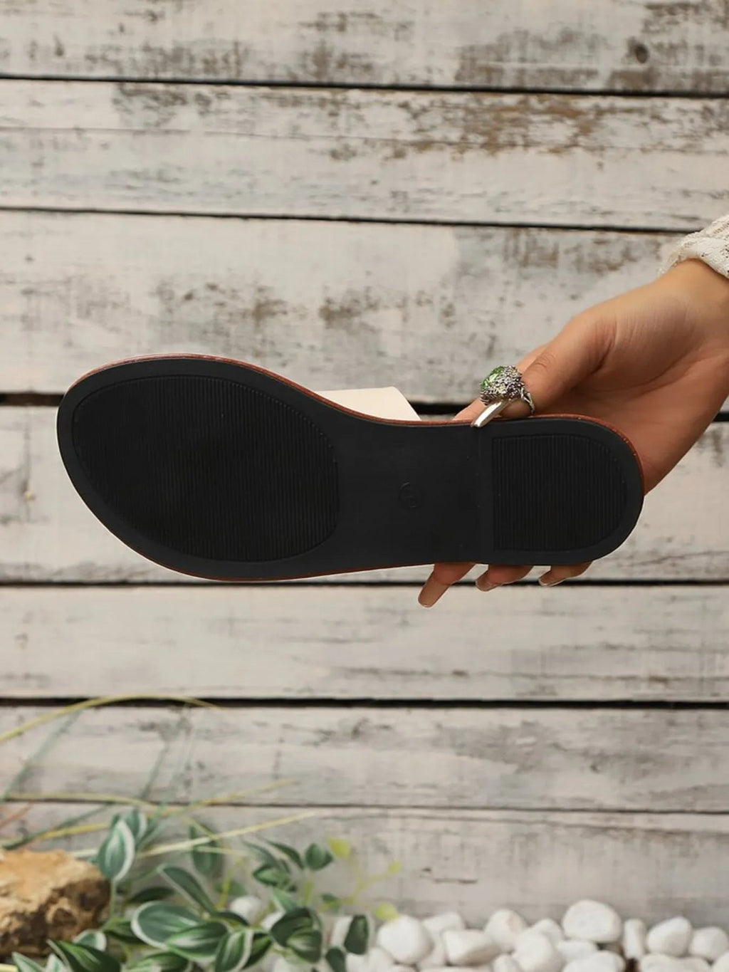 Women's vegan PU leather toe loop flat sandals with comfortable design, perfect for everyday wear, by Trendsi.