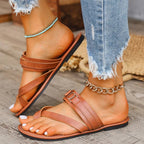 Women's minimalist toe loop flat sandals by Trendsi, featuring a simple design and open-toe style.