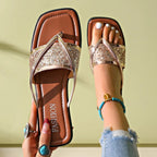 Women's minimalist toe post flat sandals by Trendsi, featuring simple straps and a sleek design for casual wear.