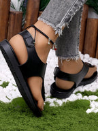 Women's PU leather toe post flat sandals with elegant design, featuring comfortable casual footwear from Trendsi.