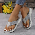 Women's Heathered Toe Post Flat Sandals from Trendsi, showing stylish heathered fabric straps and flat sole design.