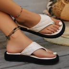Women's comfortable PU leather toe post platform sandals with thick soles and stylish design, perfect for casual wear.