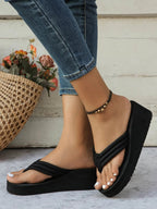 Women's comfortable PU leather platform toe post sandals with chunky heel and stylish design.