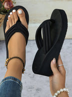 Women's comfortable PU leather platform toe post sandals with chunky sole and stylish design, ideal for casual summer wear.