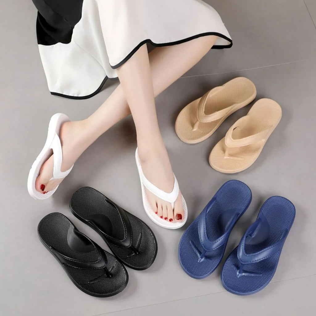 Women's lightweight platform toe post sandals by Trendsi, featuring casual slip-on design and comfortable everyday wear.