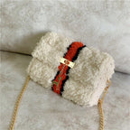 Hand-woven fleece-lined plush one-shoulder purse for women, featuring soft fabric and stylish design from Trendy Attic Store01.
