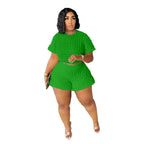 Plus size women's summer casual two-piece set with shorts, featuring a stylish and comfortable design from Trendy Attic Store01.