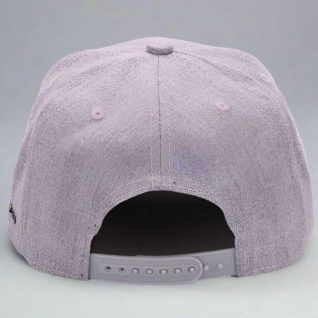 Unisex grey wool snapback hat by FitiqueFit featuring a structured brim and adjustable strap for a casual, stylish look.