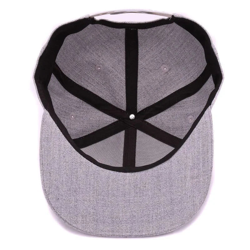 Unisex grey wool snapback hat by FitiqueFit featuring a structured brim and adjustable strap, suitable for casual wear.