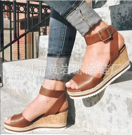 Women’s summer casual Korean style wedge peep-toe sandals with open toes and supportive heel straps, trendy Attic Store01 footwear