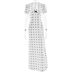 Bella Mia V-neck polka dot maxi dress with puff sleeves, waist-controlled lace-up design, elegant and slim fit for women.
