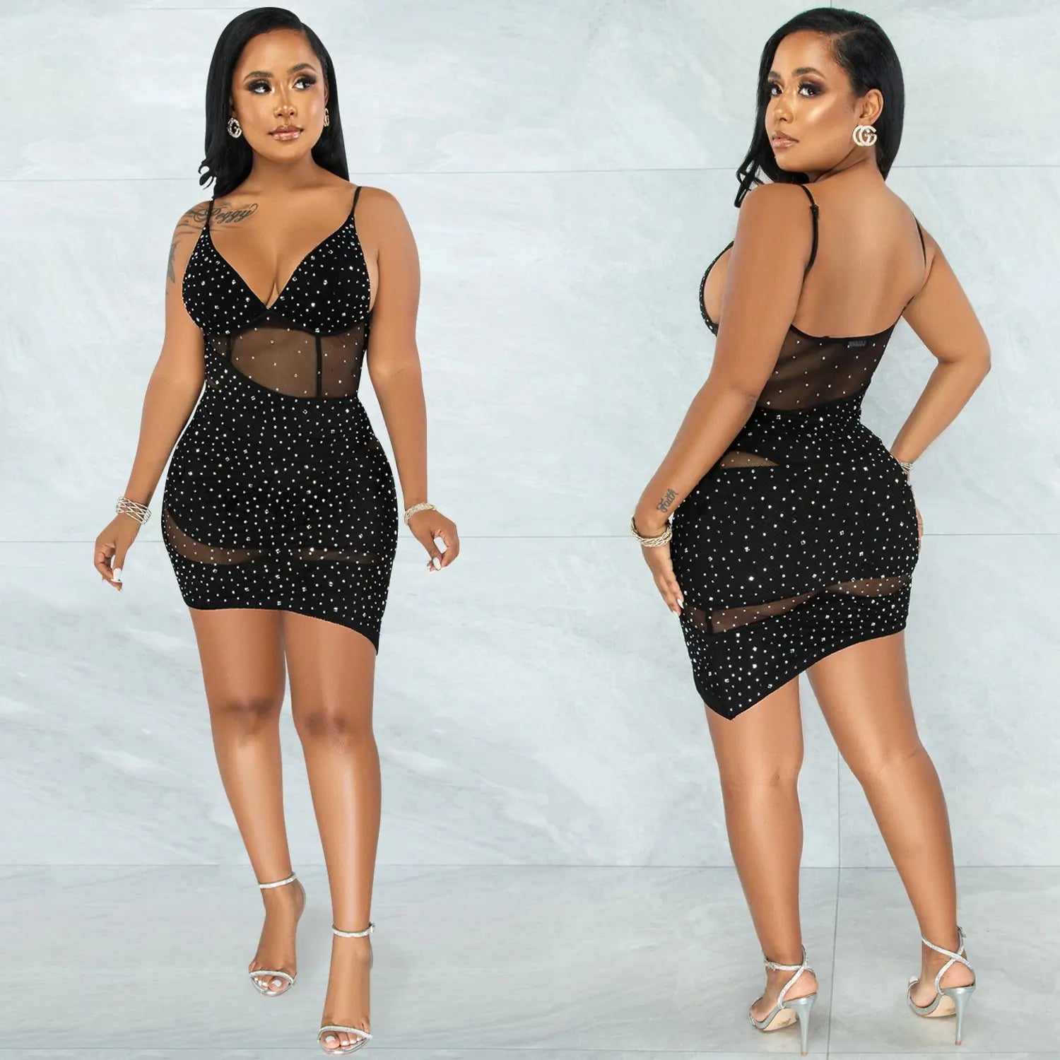 Women’s hot diamond irregular sling dress for nightclub wear, featuring a stylish evening dress design with shimmering details.