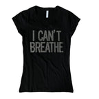 Black V-neck T-shirt from The House of Stylez with "I Can't Breathe" graphic print, casual and comfortable fit.