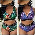 Plus size women's high waist bikini swimwear with stylish design, featuring a comfortable fit and trendy patterns for plus size swimsuits.