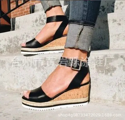 Women summer casual Korean style wedge peep-toe heels, trendy sandal with a comfortable design and stylish appearance.