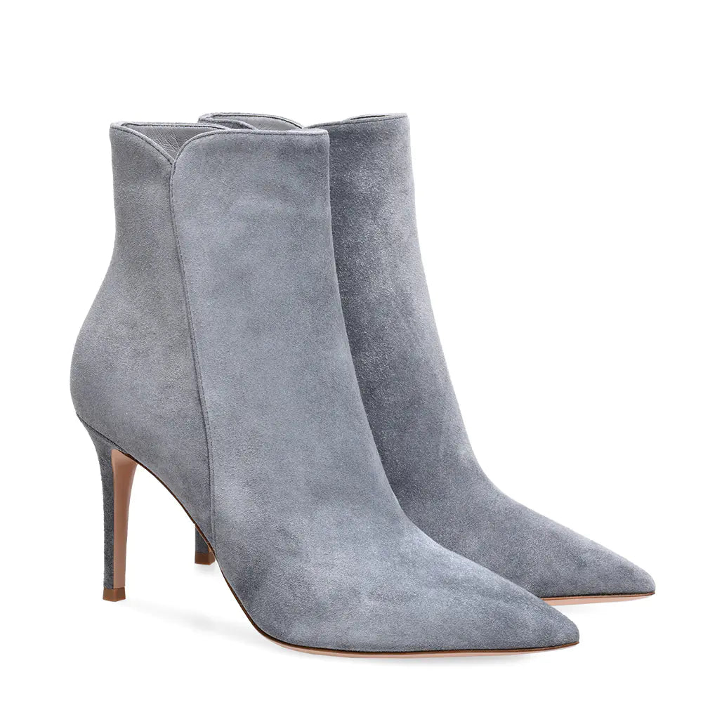 Women's black pointed toe ankle boots with super high heels, stylish design from Trendy Attic Store01.