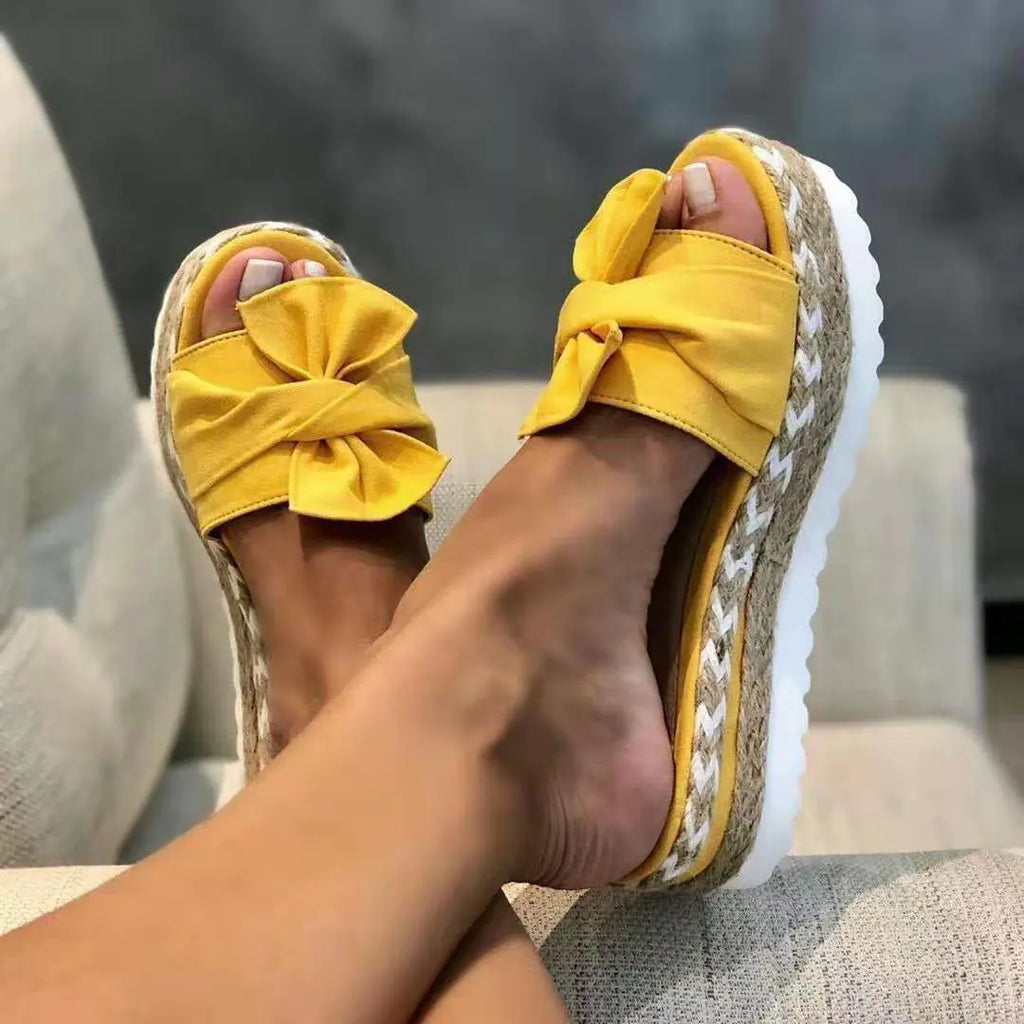 Women’s ladies bow sandals with platform wedge heel, stylish open-toe summer footwear from Trendy Attic Store01