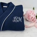 Knee-length waffle robe for women by Plush Fashion Hub, soft textured fabric, cozy and comfortable for loungewear.