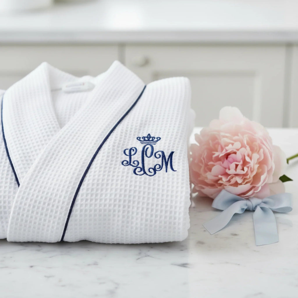 White knee-length waffle robe for women by Plush Fashion Hub, featuring a cozy, textured waffle fabric and relaxed fit.