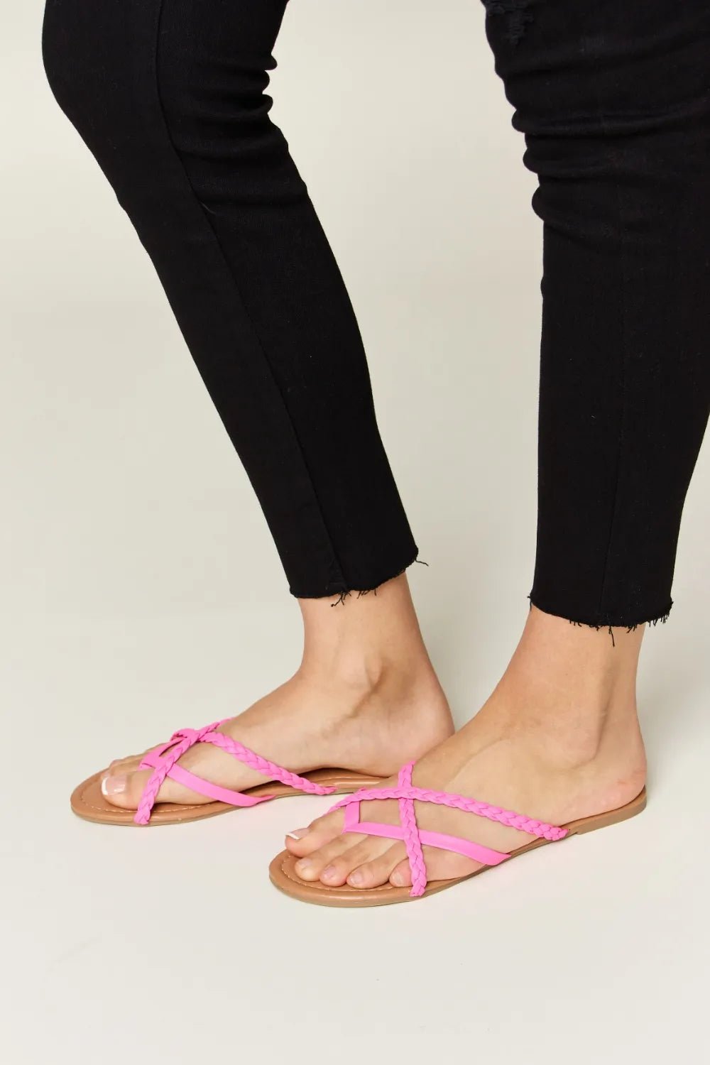 Women's crisscross PU leather open toe sandals by Trendsi featuring a stylish design and comfortable summer footwear style.