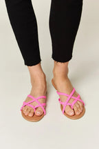 Women's Crisscross PU leather open toe sandals by Trendsi, featuring a stylish design and comfortable summer footwear.