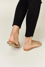 Women's rhinestone open toe flat sandals with sparkling straps, stylish summer footwear by Trendsi.