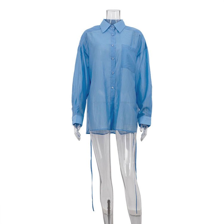 Women’s early autumn Bella Mia long sleeve polo collar Tencel shirt, loose fit, suitable for office and casual wear.
