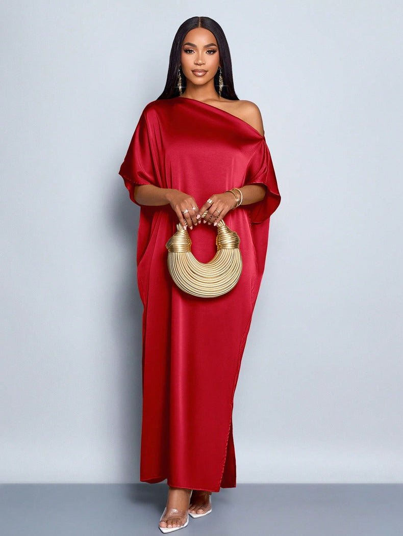 Yellow satin maxi dress for women by Bella Mia, perfect for early autumn, featuring a stylish and elegant satin fabric.