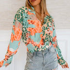 Women’s long sleeve printed shirt by Bella Mia, suitable for autumn and winter, featuring a stylish figure-flattering design.