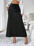 Bella Mia women's satin skirt with high waist and lace-up detail, suitable for spring and autumn, long and stylish.