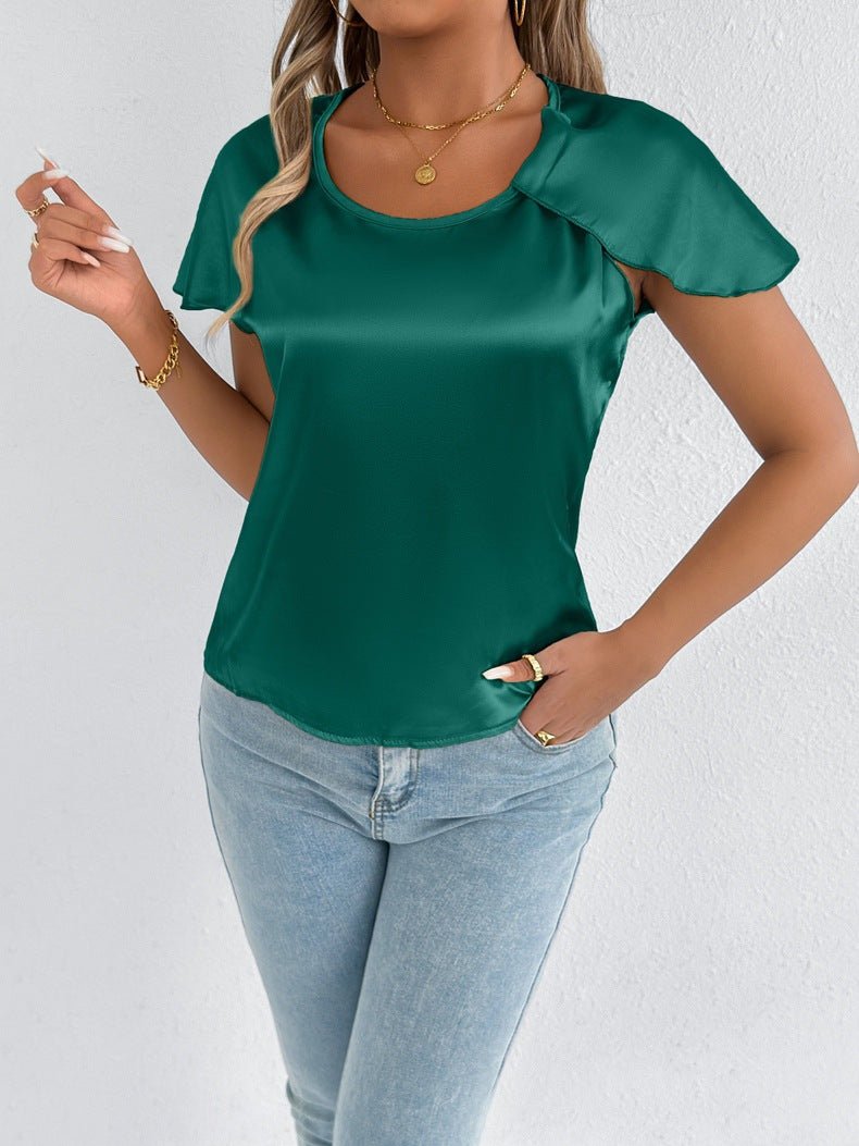 Women’s satin summer T-shirt by Bella Mia, short sleeve, high-end artificial silk top for a stylish, smooth look.