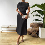 Elegant women’s summer satin dress by Bella Mia featuring a fitted, long design perfect for warm weather occasions.