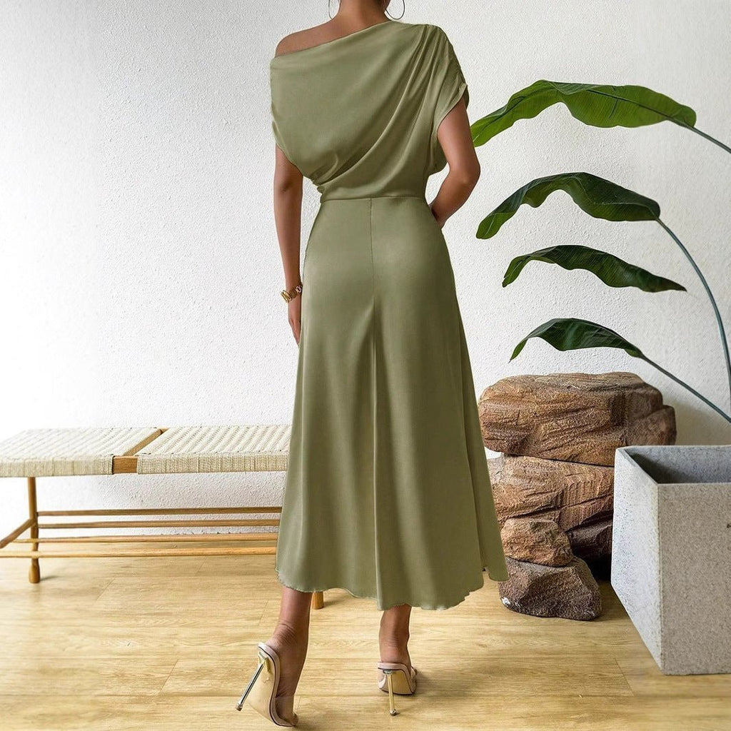 Bella Mia women's trendy summer satin dress and tight jumpsuit, long and stylish for warm weather.