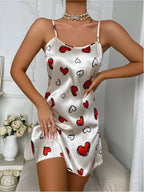 Women Bella Mia Ice Silk Strap Night Dress, backless, breathable printed suspender pajamas, sexy and lightweight for comfortable sleep.