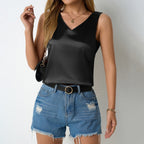 Women’s satin vest from Bella Mia, V-neck sleeveless camisole, perfect for spring and summer casual wear.